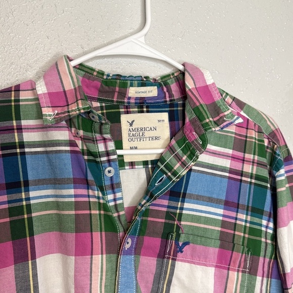 American Eagle Outfitters Men's Plaid Vintage Fit Button Front Top Size Medium - Picture 3 of 6